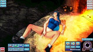 Blue-haired beauty intensely pleasures herself in hentai anime
