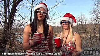 Cedar Rapids flatmates Bri and Kayla have proportional sex play using some products associated with Christmas holidays
