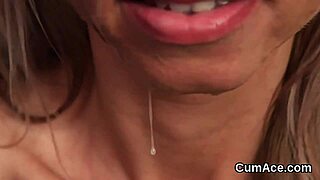 Can this randy beauty handle a cumshot on her face while eating all the spunk?