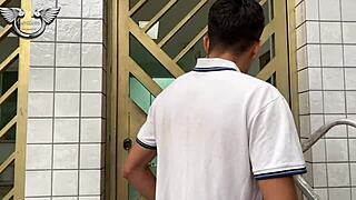 Just getting a blowjob and watch a big cocked gay guy