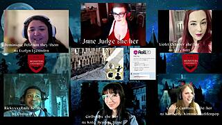 Monsters University Episode 4: Jane Judge, Dominique Delerium, Girlbot Div, Cassie Cummings, Violet October, and Rickyxxxrails in Fantasy Desk Game with Cum