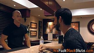 ebony babe in group setting swallows cum after blowjob and handjob