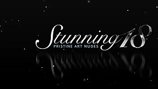 lovely lucy g teases herself in a cute pink evening dress