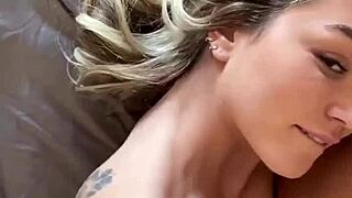 the hot blonde takes the cock into her mouth for sucking