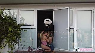 I intensely fuck my horny teen 18+ girlfriend in my parents' apartment, cumming on her small tits.