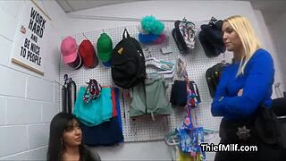 Milf officer gets caught in office threesome with latina suspect