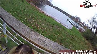 feeling so excited in the forest with this german milf, public sex pov with glasses