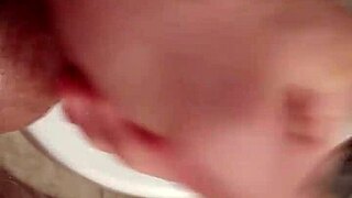 He strokes his big saliva covered cock