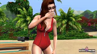 Lifeguard engages in lesbian sex with topless tourist in hot animations.