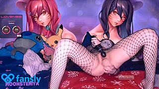 Queen Squirting Dildo Play in Fishnets with Cute Anime Vibes and Wet Pussy Action
