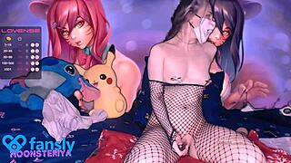 Queen Squirting Dildo Play in Fishnets with Cute Anime Vibes and Wet Pussy Action