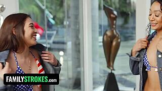 Patriotic step-sisters Amber Summer and Sarah Lace hint at steamy 4th of July fun