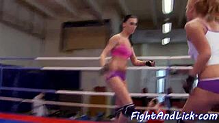 Lesbo Babe Fingers Pussy After Wrestling Match