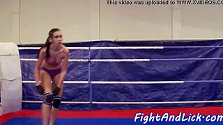 Lesbo Babe Fingers Pussy After Wrestling Match