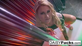 hot stripper rips clothes and masturbates by pole