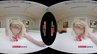 blonde british girl in realitylovers vr enjoys solo joyride with dildo.