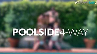 Amateur studs bareback in pool orgy