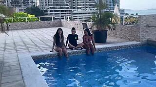 The large bosom and a large penis in a hot foursomes video