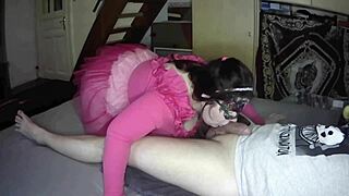 can you take it deeper? stepdaughter gags on stepdaddy's thick cock with pure lust.