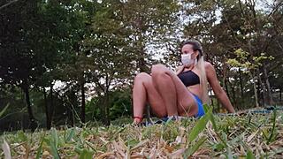 Brazilian latina gets excited while doing yoga