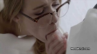 Man, this hottie in stockings is sucking my tutor’s huge cock!