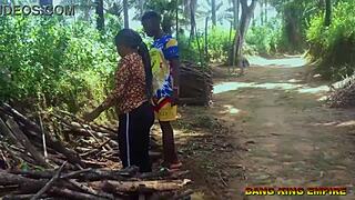 Crazy slut from Africa sucks a huge black cock on the road in the village