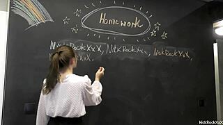 biology teacher ‘s cock gets a hardcore and passionate blowjob from a very shy student