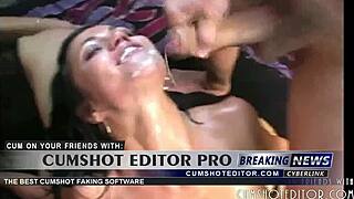 young brunette sluts get cumbathing in group bukkake