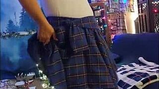 Hotwife Steffi dances pussy in plaid skirt.