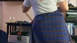 Hotwife Steffi dances pussy in plaid skirt.