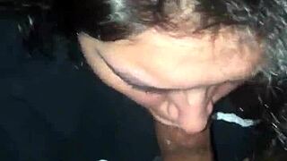 Latina amateur sloppily sucks big black monster cock. Detailed blowjob scene.