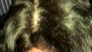 Latina amateur sloppily sucks big black monster cock. Detailed blowjob scene.