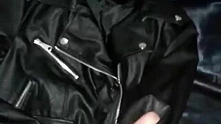 Cum on leather jacket with my step sister