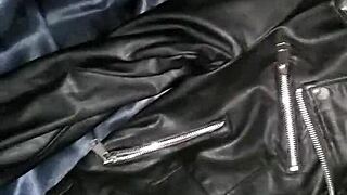 Cum on leather jacket with my step sister