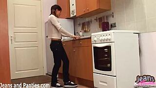 Emo tomboy teen undresses in tight skinny jeans