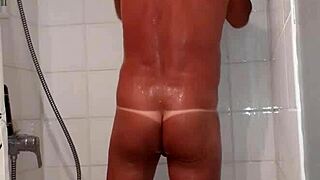 A naughty shower scene with an excited European male.