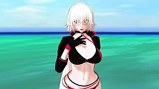 anime hentai sex on the beach with blowjob and boobs