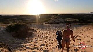 Melody Antunes caresses herself on the beach