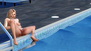 hey, watch this blonde cartoon girl masturbating by the pool?