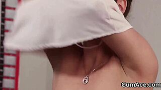 foxy peach gulps cum load on face, swallowing every drop of jizz