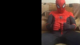 gay spiderman solo in spandex suit, looking monster-like 😎