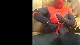gay spiderman solo in spandex suit, looking monster-like 😎