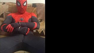 gay spiderman solo in spandex suit, looking monster-like 😎