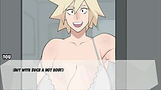 In the mbm handjob scene, he cums on her boobs.