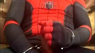 gay spiderman solo in spandex suit, looking monster-like 😎