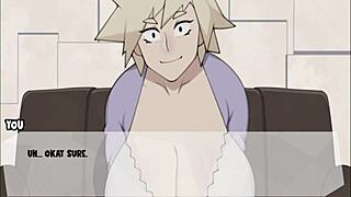 In the mbm handjob scene, he cums on her boobs.