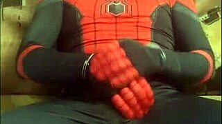 gay spiderman solo in spandex suit, looking monster-like 😎