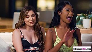 Shaved Brunette And Hairy Black Lesbians Dive Into Hardcore Foursome Fun