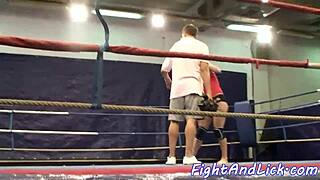 Naked lesbian babes wrestle without stopping