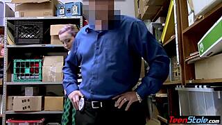 Pale Emo Teen 18+ Shoplifter Punished and Fucked Hard by LP Officer in Office